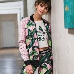 ADIDAS x FARM RIO Track Jacket Big Palm Pink Green Grid Sz S NWT {3Q2}